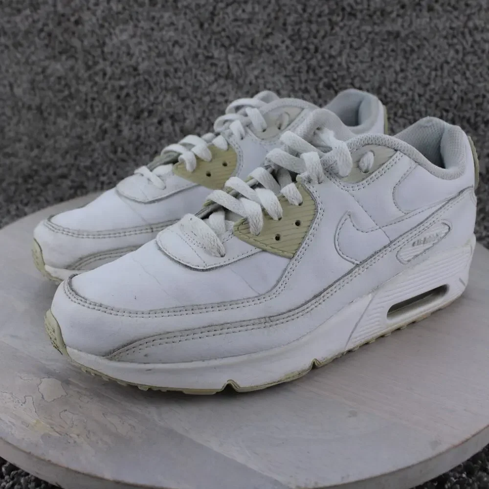 Nike Air Max 90 Triple White Leather Sneakers Youth 7 / Womens 8.5